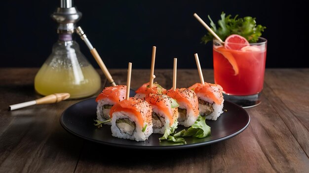 Photo une salade de narguilé au pamplemousse, un cocktail de sushi, vue latérale