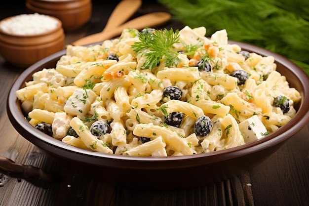 Salade de pâtes au macaroni avec feta et olives