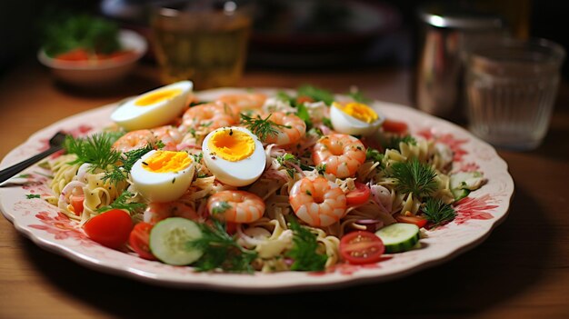 Salade de pâtes avec œufs bouillis