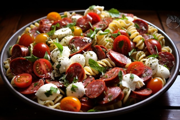 Salade de pâtes simple et délicieuse avec tomates fraîches et mozzarella Ai générative