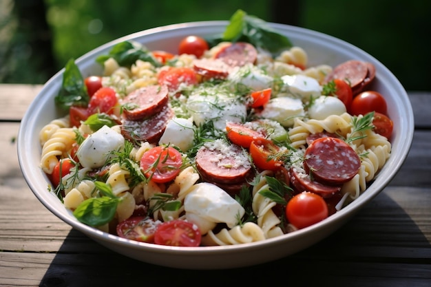 Salade de pâtes simple et délicieuse avec des tomates fraîches et de la mozzarella générative Ai