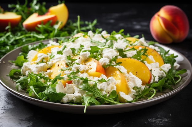 Salade de pêche de roguela sur un fond sombre