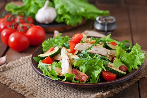 Salade de poitrine de poulet aux courgettes et tomates cerises