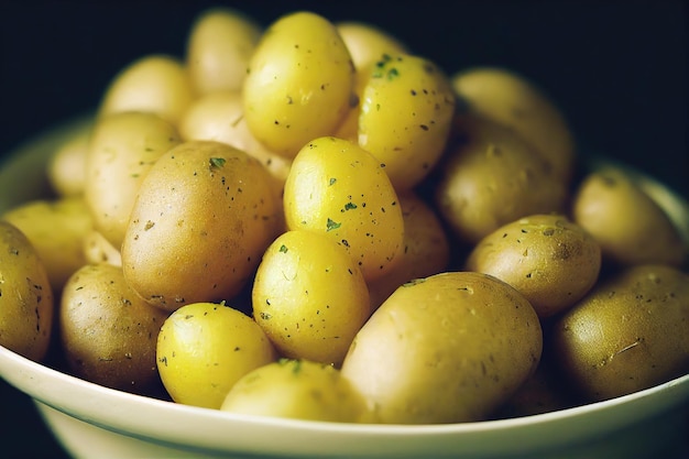 Salade de pommes de terre maison de pommes de terre entières rondes avec des verts