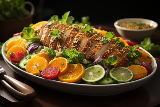 Une salade de poulet à l'agrumes symphonique.