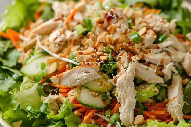 Salade de poulet asiatique avec des légumes de poulet hachés et des nouilles