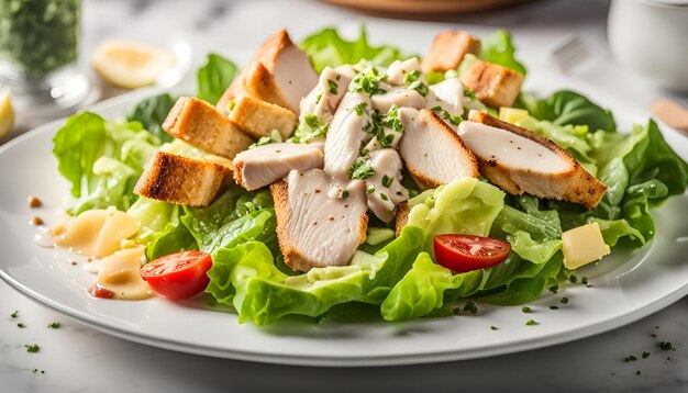 Photo salade de poulet césar plat exquis concept de repas de restaurant créatif