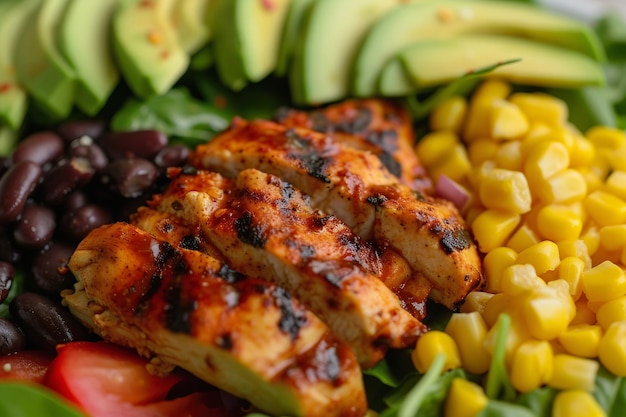 Salade de poulet du sud-ouest poulet grillé épicé avec avocado et haricots