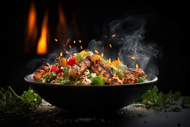 Salade de poulet avec des légumes carbonisés