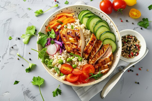 Photo salade de poulet et de légumes grillée