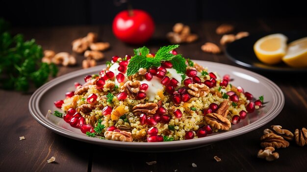 Photo salade de quinoa au curcuma et à la grenade