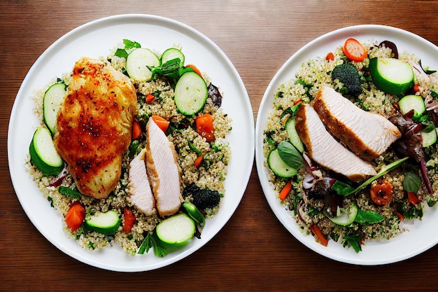 Salade de quinoa nutritive et délicieuse avec de tendres morceaux de poulet