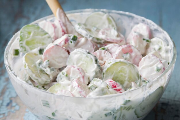 Salade de radis aux concombres et oignons verts