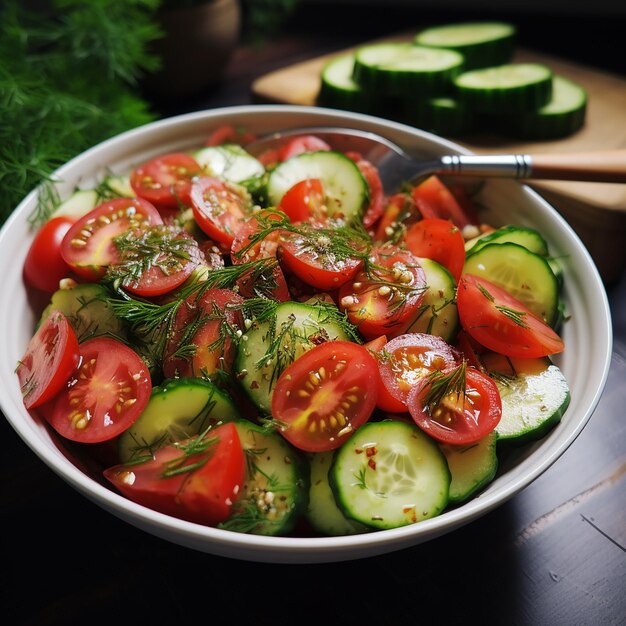 Photo salade saine à base de tomates fraîches et de concombres