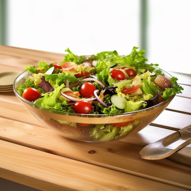 Photo une salade avec une salade au milieu d'un bol.