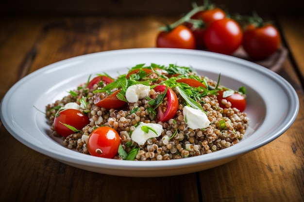 Photo salade de sarrasin avec des tomates cerises