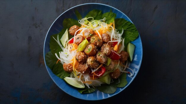 Photo salade de saucisse de porc épicée avec des nouilles au vermicelli