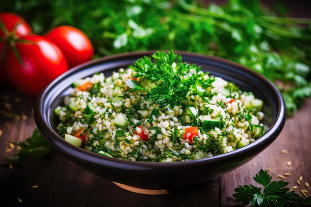 Salade de tabbouleh avec des tomates bulgur et du persil