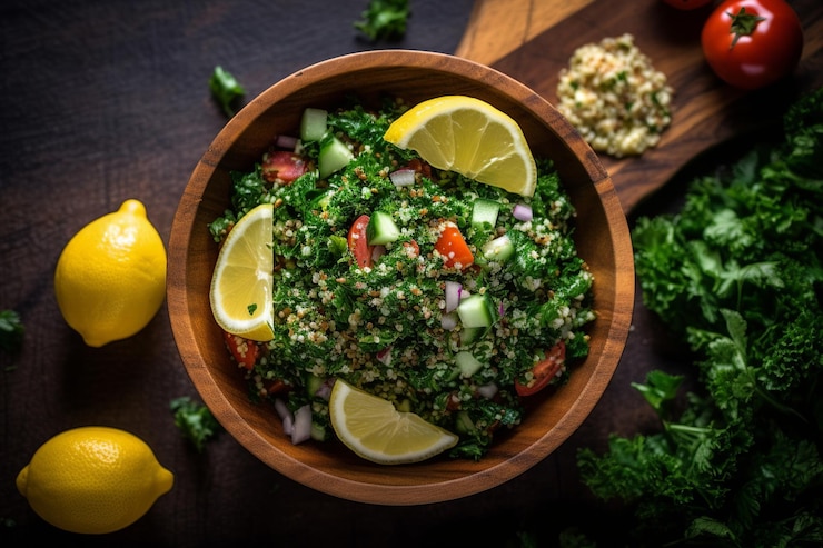 Photo salade de taboulé colorée menthe fraîche zeste de citron rehaussant la diversité des textures et la fraîcheur