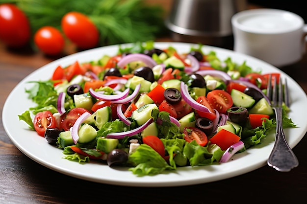 Salade à la texture colorée servie à l'image