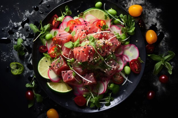 Salade de thon accompagnée de légumes