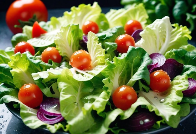 Photo une salade avec des tomates cerises, de la laitue et des radis