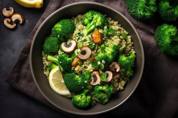 Salade végétalienne de légumes brocoli champignons épinards et quinoa dans un bol Illustration AI Generative