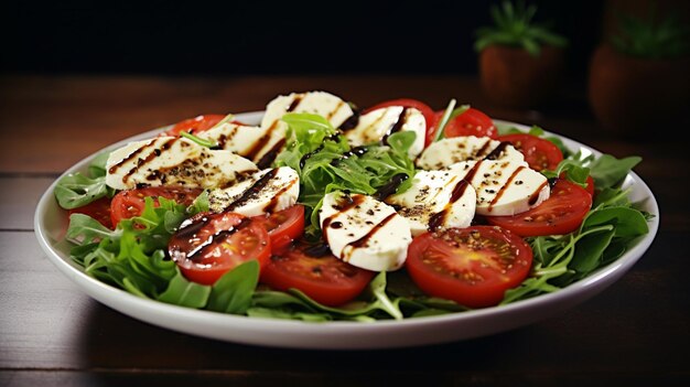 Photo salade végétarienne biologique fraîche avec tomates mûres et mozza