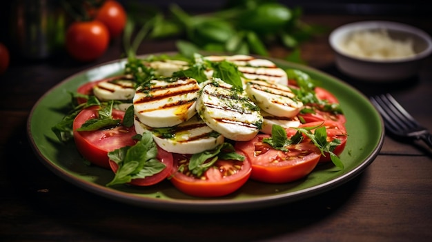 salade végétarienne fraîche avec tomates grillées et mozzarella