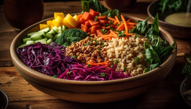 Une salade végétarienne gourmande avec des ingrédients bio frais et de la coriandre générée par IA
