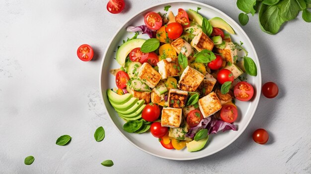 salade végétarienne saine avec des légumes vue de haut