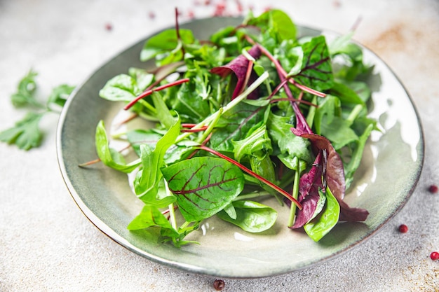 Salade verte feuilles mélanger roquette épinards laitue frise salade de radicchio diététique frais repas sain