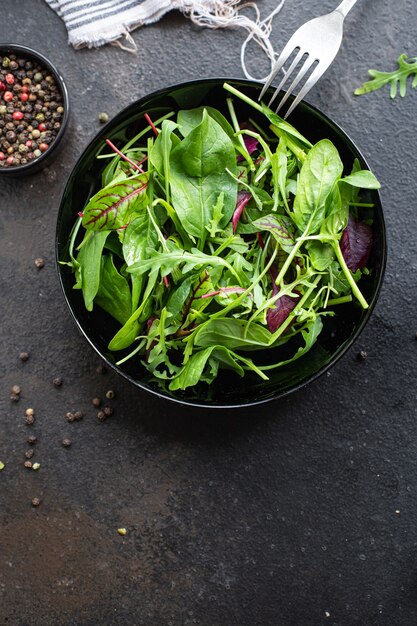 Salade verte mélange laitue fraîche feuilles de blettes roquette épinards iceberg salade Romano