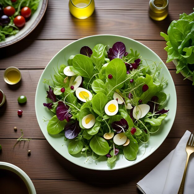 Une salade verte mélangée parfaitement cuite avec vinaigrette Ai générative