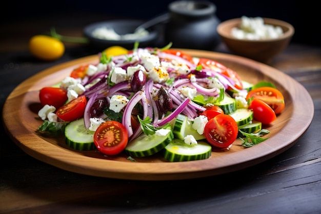 La salade vibrante au centre de l'assiette blanche