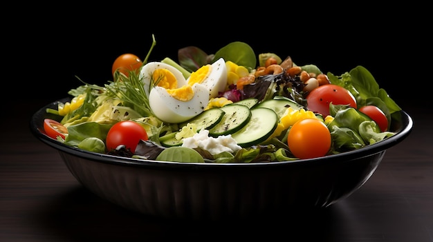 Saladier avec une variété de légumes-feuilles et de garnitures