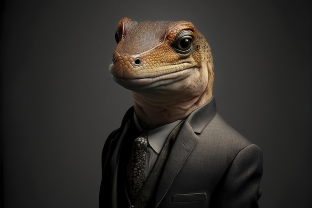Salamandre en costume d'affaires Vêtements d'affaires colorés réalistes Illustration AI