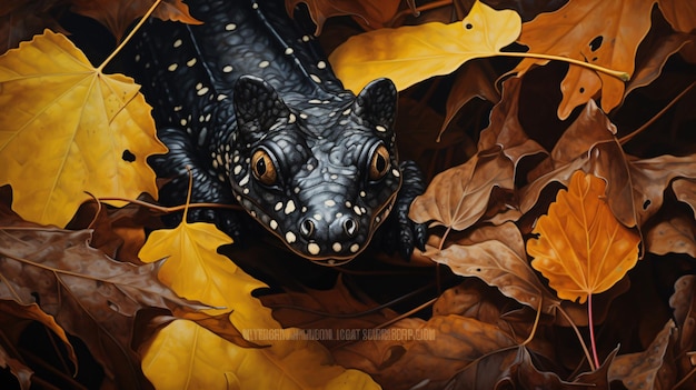 Photo une salamandre marbrée rampant à travers les feuilles.