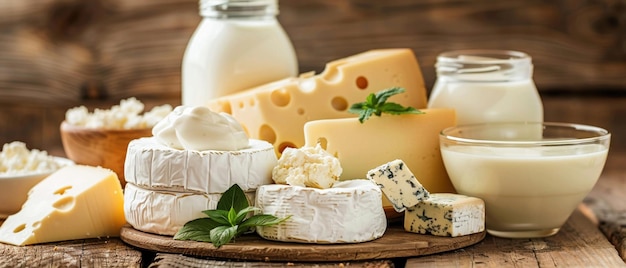 Une salée saine de divers produits laitiers, y compris le lait au fromage