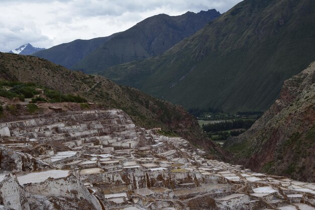 Salines en terrasses également connues sous le nom de Salineras de Maras parmi les destinations de voyage les plus pittoresques de la région de Cusco au Pérou