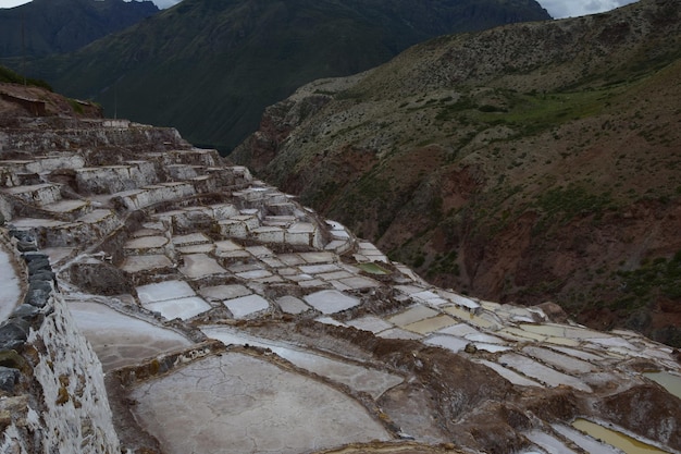 Salines en terrasses également connues sous le nom de Salineras de Maras parmi les destinations de voyage les plus pittoresques de la région de Cusco au Pérou