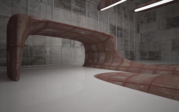 Salle abstraite vide intérieur blanc de feuilles de métal rouillé fond architectural 3D