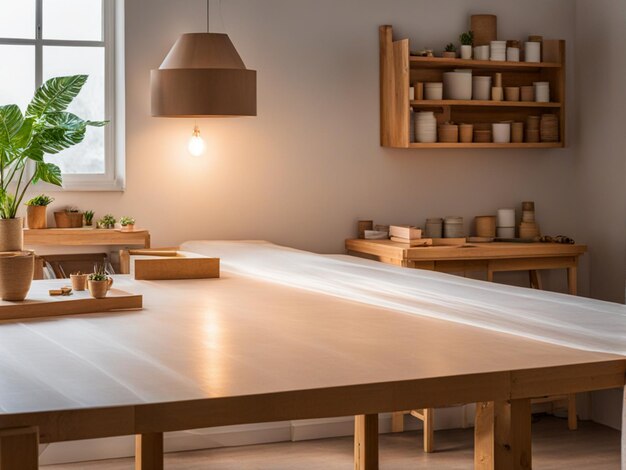 Salle d'artisanat créative lumineuse pour le travail du bois Plaque de protection pour le durcissement du bois sur la table