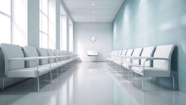 Une salle d'attente avec une horloge au mur