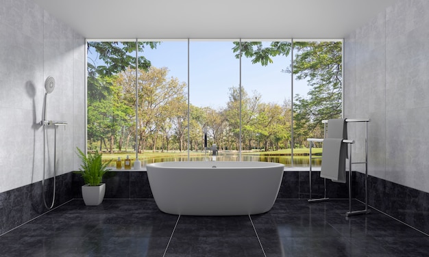 Salle De Bain Baignoire Intérieure Et Vue De La Nature En 3d