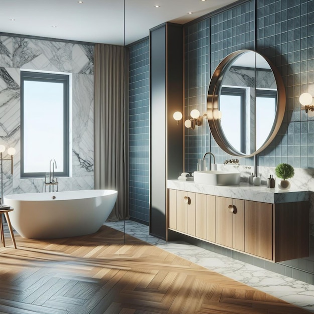 une salle de bain avec une baignoire et un miroir qui dit le mot citation sur elle