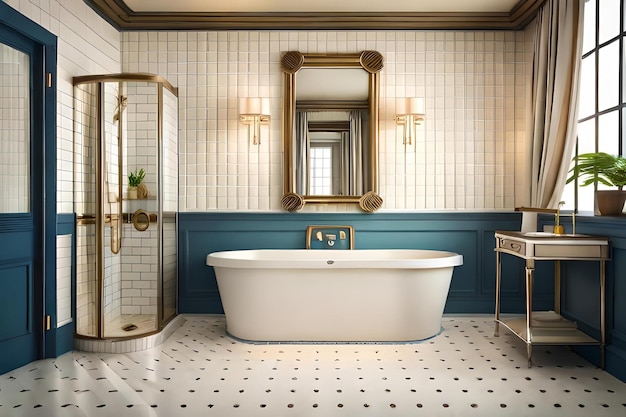 Une salle de bain avec baignoire et miroir