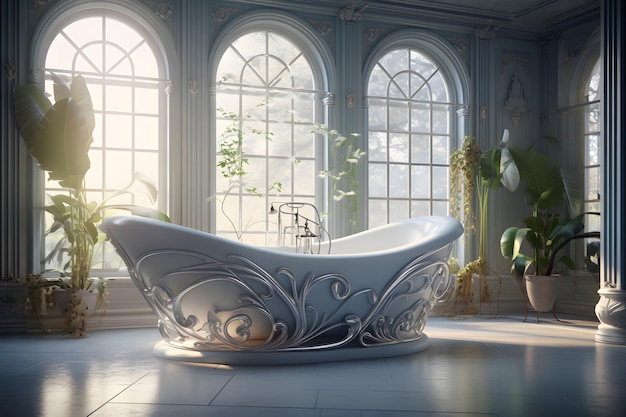 Photo une salle de bain avec une baignoire sculpturale unique