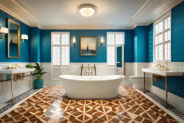 Une Salle De Bain Avec Baignoire Et Un Tableau Au Mur