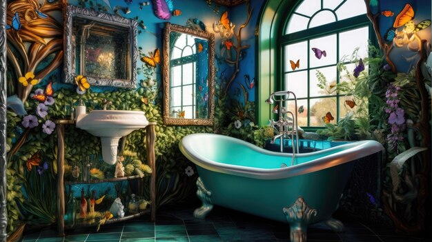 Photo salle de bain dans le style kitsch design de conte de fées incroyable et couleurs vibrantes design d'intérieur excentrique ia